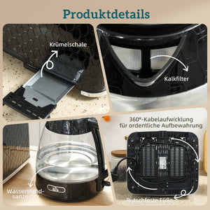 Wasserkocher und Toaster Set 1,7L 2200W 4 Scheiben schwarz