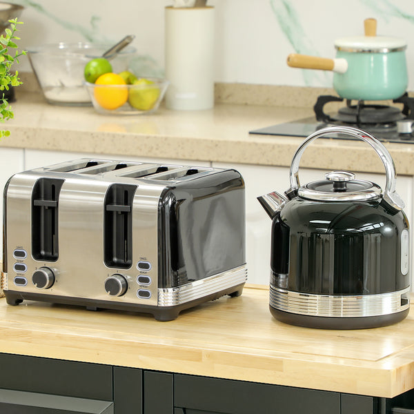 Wasserkocher und Toaster Set 1,7L 7 Stufen Edelstahl schwarz