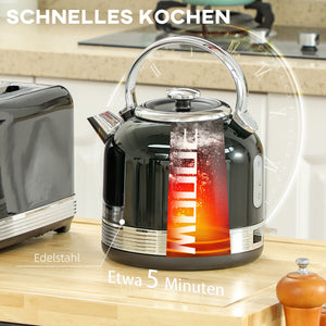 Wasserkocher und Toaster Set 1,7L 7 Stufen Edelstahl schwarz