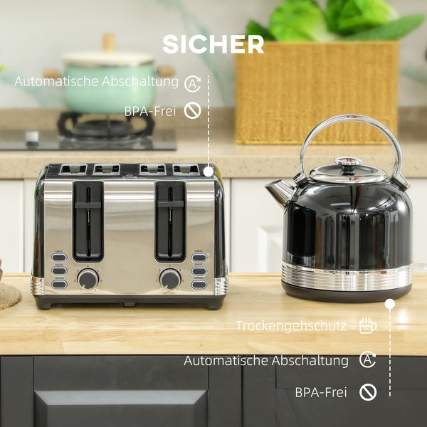 Wasserkocher und Toaster Set 1,7L 7 Stufen Edelstahl schwarz