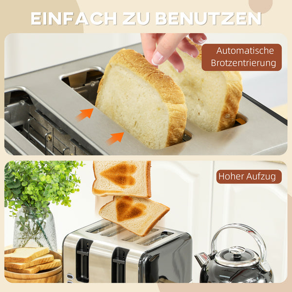 Wasserkocher und Toaster Set 1,7L 7 Stufen Edelstahl schwarz