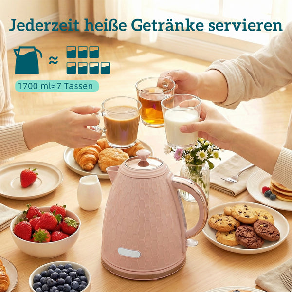 Wasserkocher und Toaster Set mit Abschaltung 1,7L 2200W rosa
