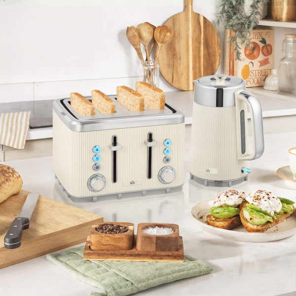 Wasserkocher und Toaster Set mit Schnellkochfunktion und Filter creme