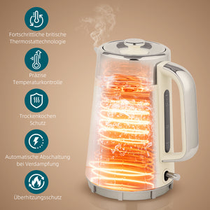 Wasserkocher und Toaster Set mit Schnellkochfunktion und Filter creme