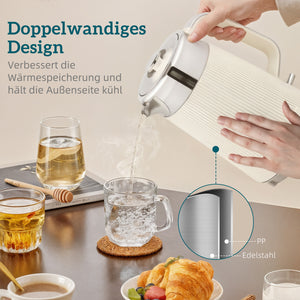 Wasserkocher und Toaster Set mit Schnellkochfunktion und Filter creme