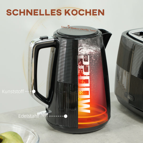 Wasserkocher und Toaster Set 1,7 L Edelstahl schwarz