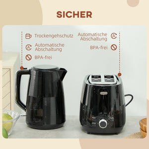 Wasserkocher und Toaster Set 1,7 L Edelstahl schwarz