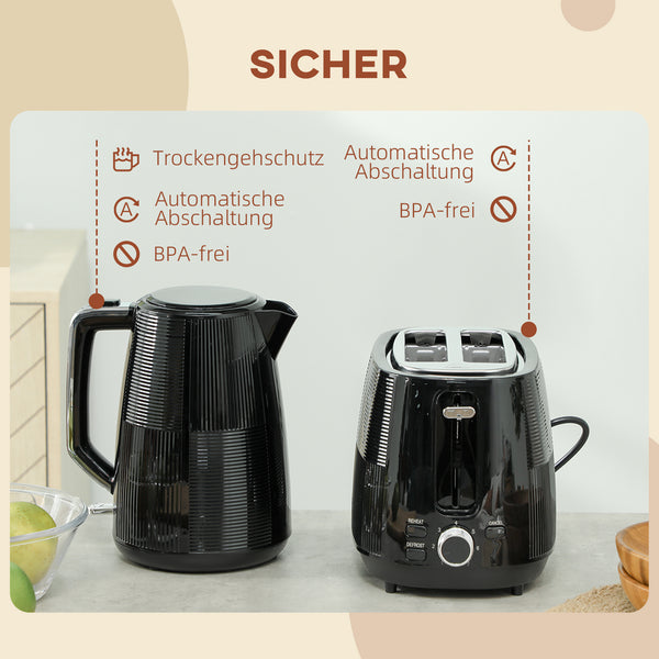 Wasserkocher und Toaster Set 1,7 L Edelstahl schwarz