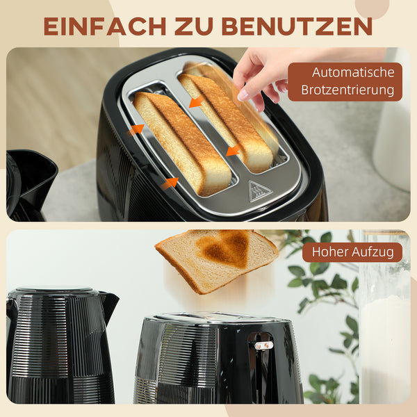 Wasserkocher und Toaster Set 1,7 L Edelstahl schwarz
