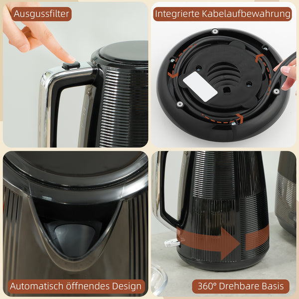 Wasserkocher und Toaster Set 1,7 L Edelstahl schwarz