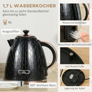 Wasserkocher und Toaster Set mit LED 1,7L schwarz