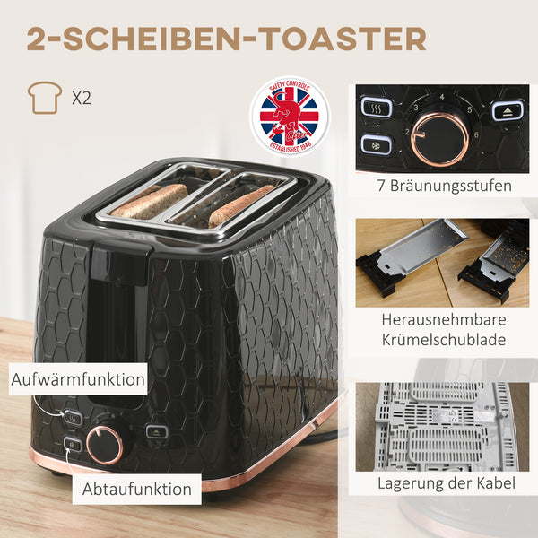Wasserkocher und Toaster Set mit LED 1,7L schwarz