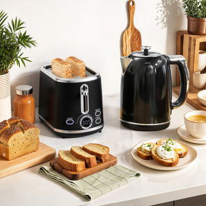 Wasserkocher und Toaster Set Retro Design LED 1,7L 2200W schwarz