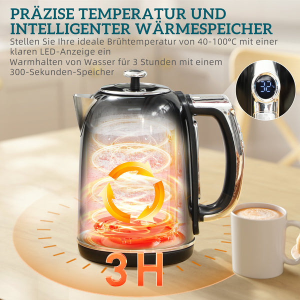Wasserkocher und Toaster Set Retro Design LED 1,7L 2200W schwarz