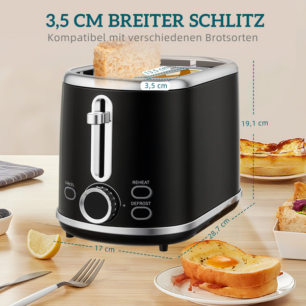 Wasserkocher und Toaster Set Retro Design LED 1,7L 2200W schwarz