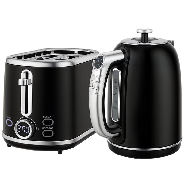 Wasserkocher und Toaster Set Retro Design LED 1,7L 2200W schwarz