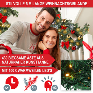 Weihnachts-Girlande 5m mit LEDs & Deko - Innen & Aussen