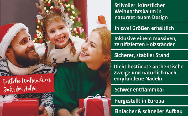 Weihnachtsbaum 180cm FSC Holzständer Premium Qualität Naturgetreu
