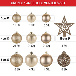 Weihnachtskugeln Festiva 128-teilig Christbaumkugeln Champagner