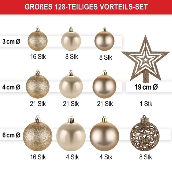 Weihnachtskugeln Festiva 128-teilig Christbaumkugeln Champagner