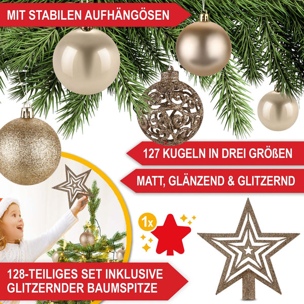 Weihnachtskugeln Festiva 128-teilig Christbaumkugeln Champagner