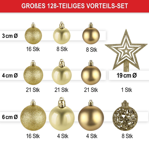 Weihnachtskugeln Festiva 128-teilig Christbaumkugeln Gold