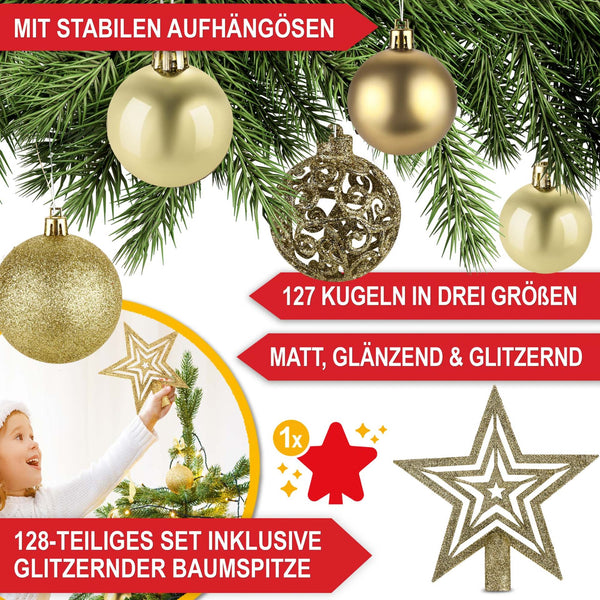 Weihnachtskugeln Festiva 128-teilig Christbaumkugeln Gold