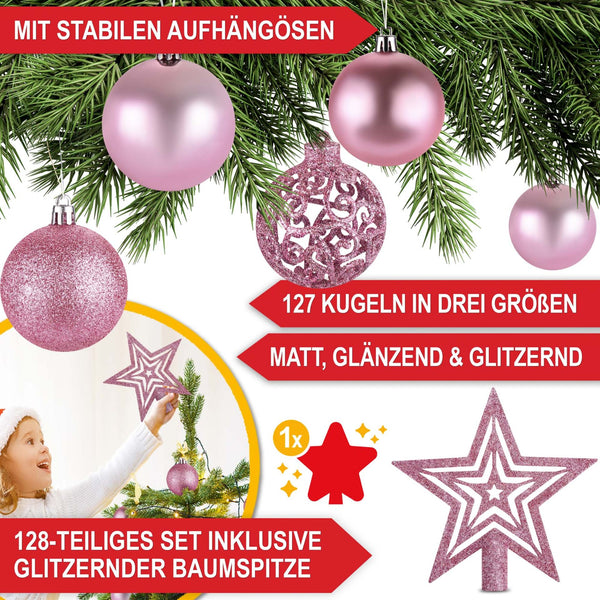 Weihnachtskugeln Festiva 128-teilig Christbaumkugeln Pink