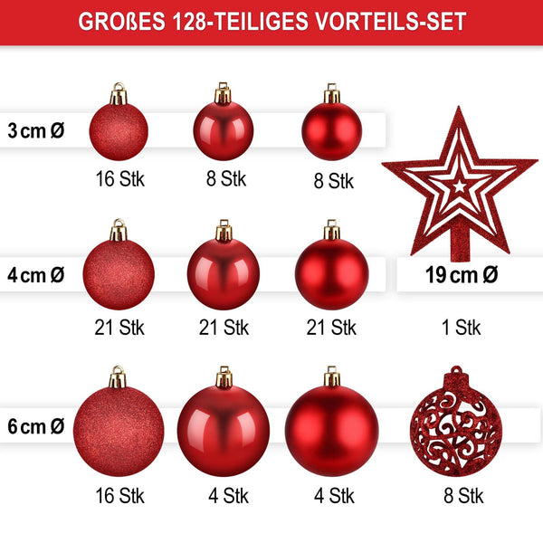 Weihnachtskugeln Festiva 128-teilig Christbaumkugeln Rot