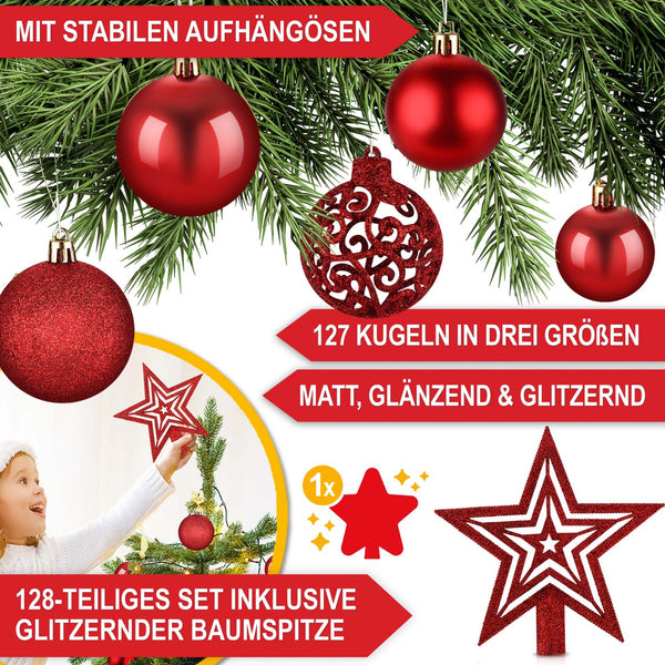 Weihnachtskugeln Festiva 128-teilig Christbaumkugeln Rot