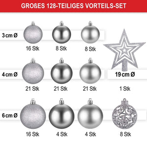 Weihnachtskugeln Festiva 128-teilig Christbaumkugeln Silber