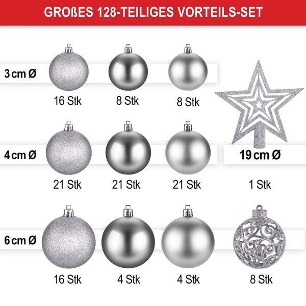 Weihnachtskugeln Festiva 128-teilig Christbaumkugeln Silber