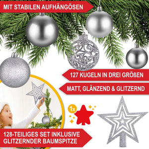 Weihnachtskugeln Festiva 128-teilig Christbaumkugeln Silber