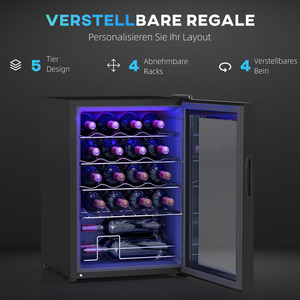 Weinkühlschrank Weinklimaschrank für 20 Flaschen 5-18°C mit Anti-UV Glastür LED und Touchscreen