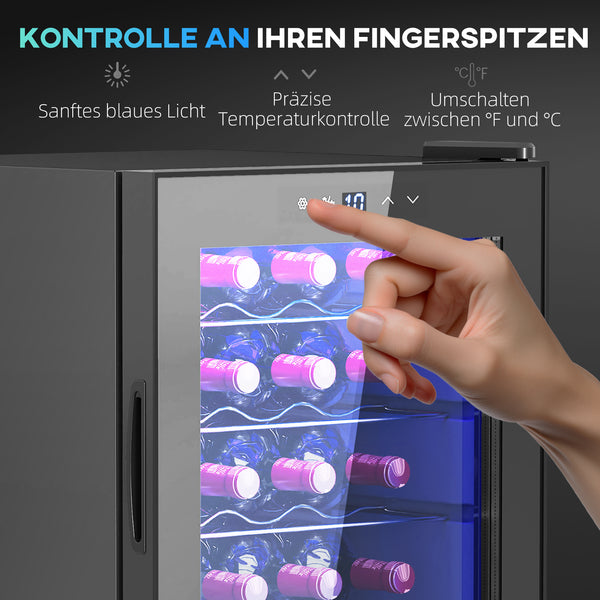 Weinkühlschrank Weinklimaschrank für 20 Flaschen 5-18°C mit Anti-UV Glastür LED und Touchscreen