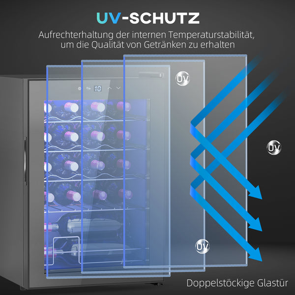Weinkühlschrank Weinklimaschrank für 20 Flaschen 5-18°C mit Anti-UV Glastür LED und Touchscreen