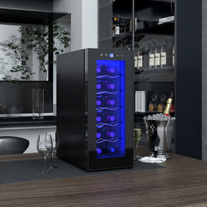 Weinkühlschrank Weinkühler 12 Flaschen 30L 8-18°C mit LED und Touchscreen