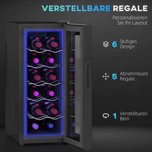 Weinkühlschrank Weinkühler 12 Flaschen 30L 8-18°C mit LED und Touchscreen