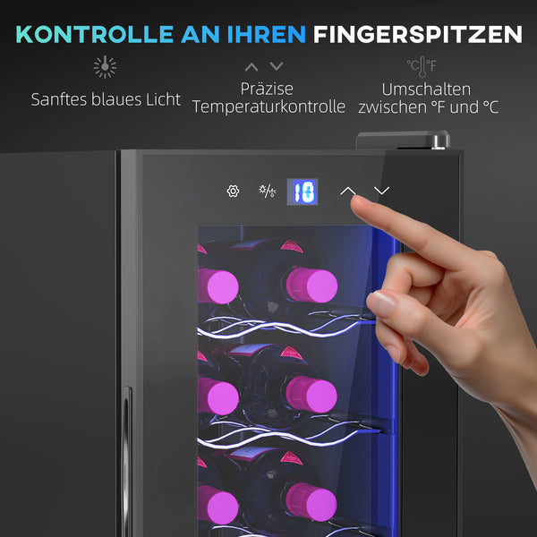 Weinkühlschrank Weinkühler 12 Flaschen 30L 8-18°C mit LED und Touchscreen