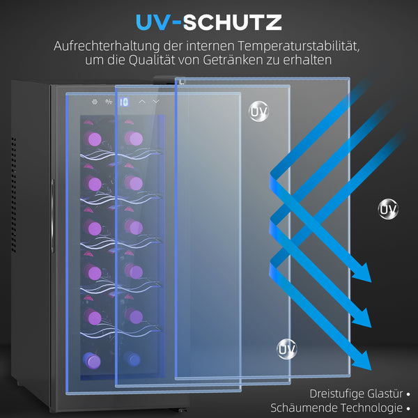 Weinkühlschrank Weinkühler 12 Flaschen 30L 8-18°C mit LED und Touchscreen