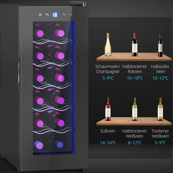 Weinkühlschrank Weinkühler 12 Flaschen 30L 8-18°C mit LED und Touchscreen