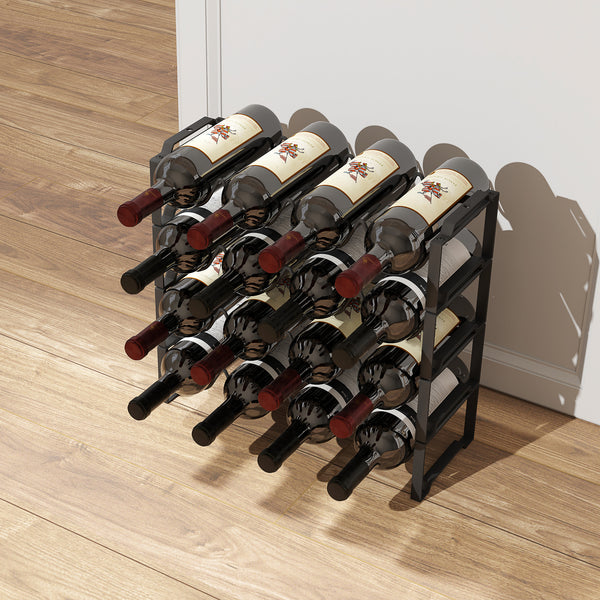 Weinregal freistehend für 16 Weinflaschen Metall schwarz