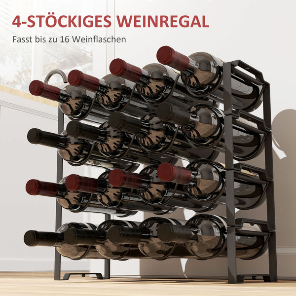 Weinregal freistehend für 16 Weinflaschen Metall schwarz