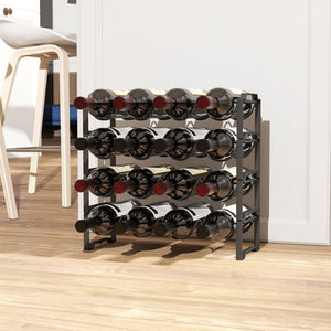 Weinregal freistehend für 16 Weinflaschen Metall schwarz