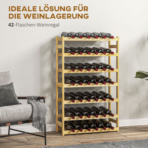 Weinregal mit 7 Etagen für 42 Flaschen mit Kippschutz Holz natur