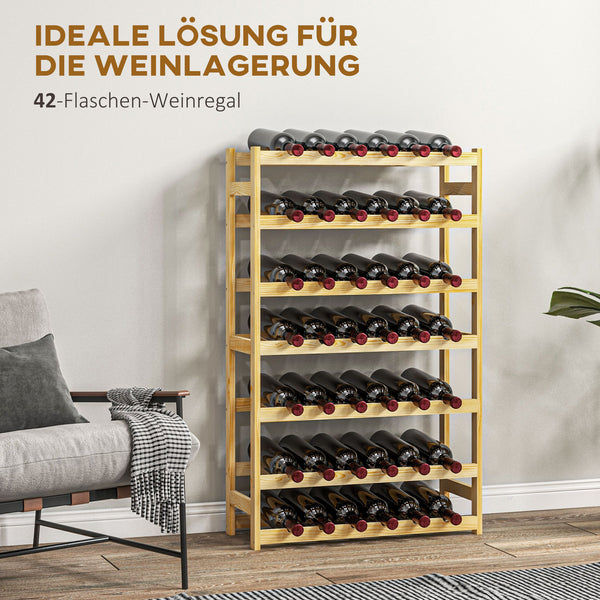 Weinregal mit 7 Etagen für 42 Flaschen mit Kippschutz Holz natur