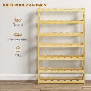 Weinregal mit 7 Etagen für 42 Flaschen mit Kippschutz Holz natur