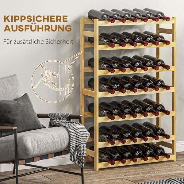 Weinregal mit 7 Etagen für 42 Flaschen mit Kippschutz Holz natur