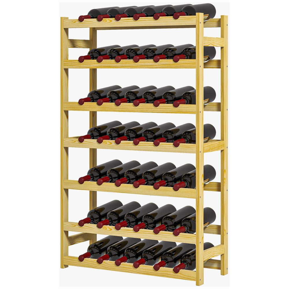 Weinregal mit 7 Etagen für 42 Flaschen mit Kippschutz Holz natur
