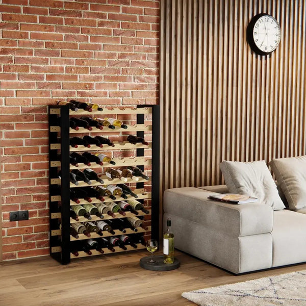 Loft wine rack for 63 bottles, freestanding, solid wood